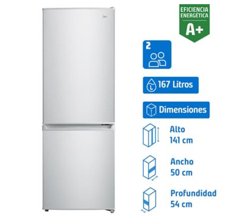 Refrigerador Midea Frío Directo Bottom Freezer 167 Litros Gris