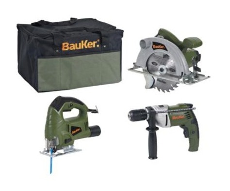 Kit Eléctrico Bauker Taladro + Sierra Circular + Sierra Caladora + Bolso