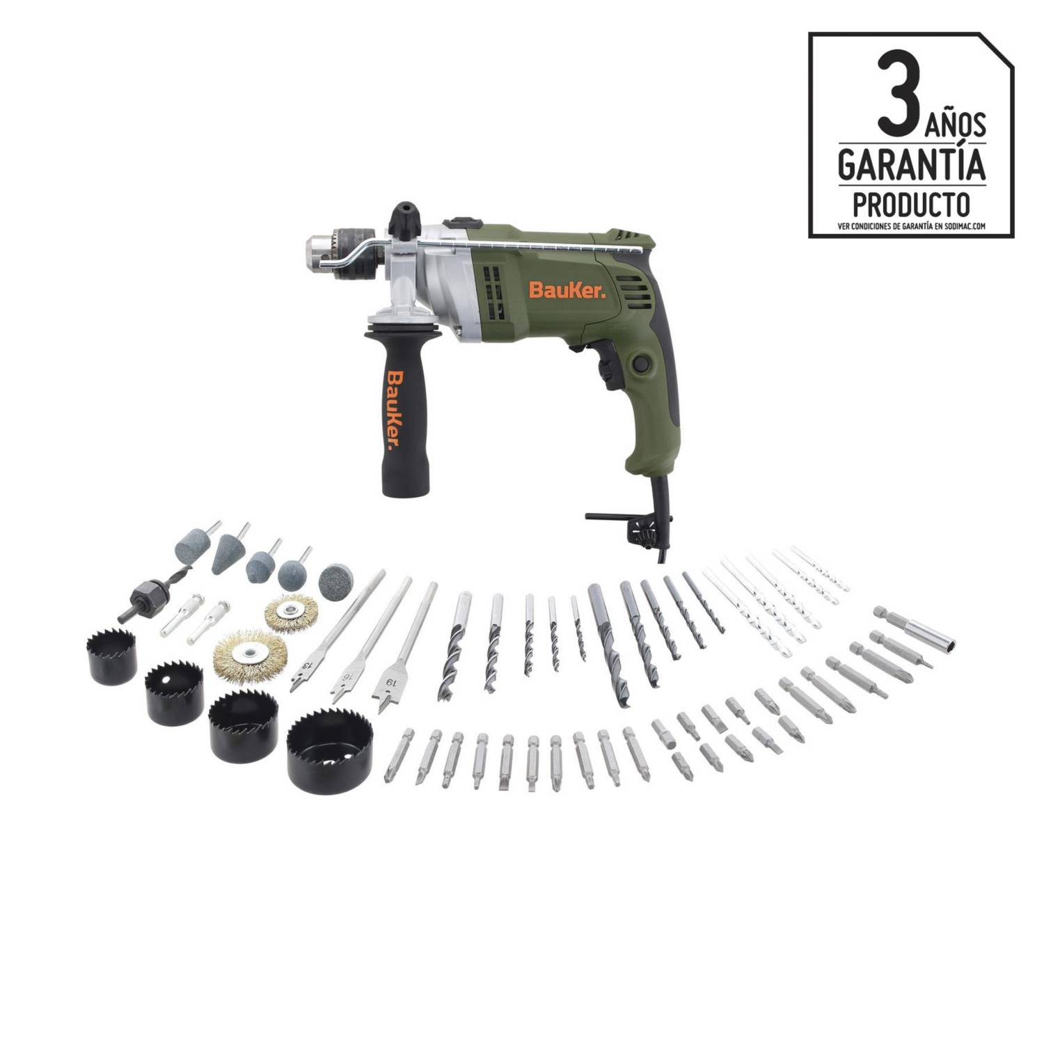 Kit Taladro Percutor Eléctrico Bauker 13mm 900W