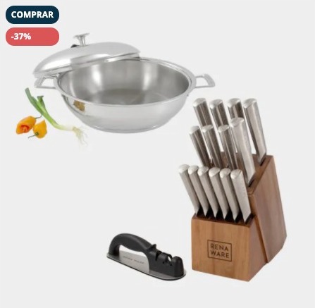 Rena Ware Juego de Cuchillos Serie Élite (16 piezas) + Princesa 34 cm con tapa