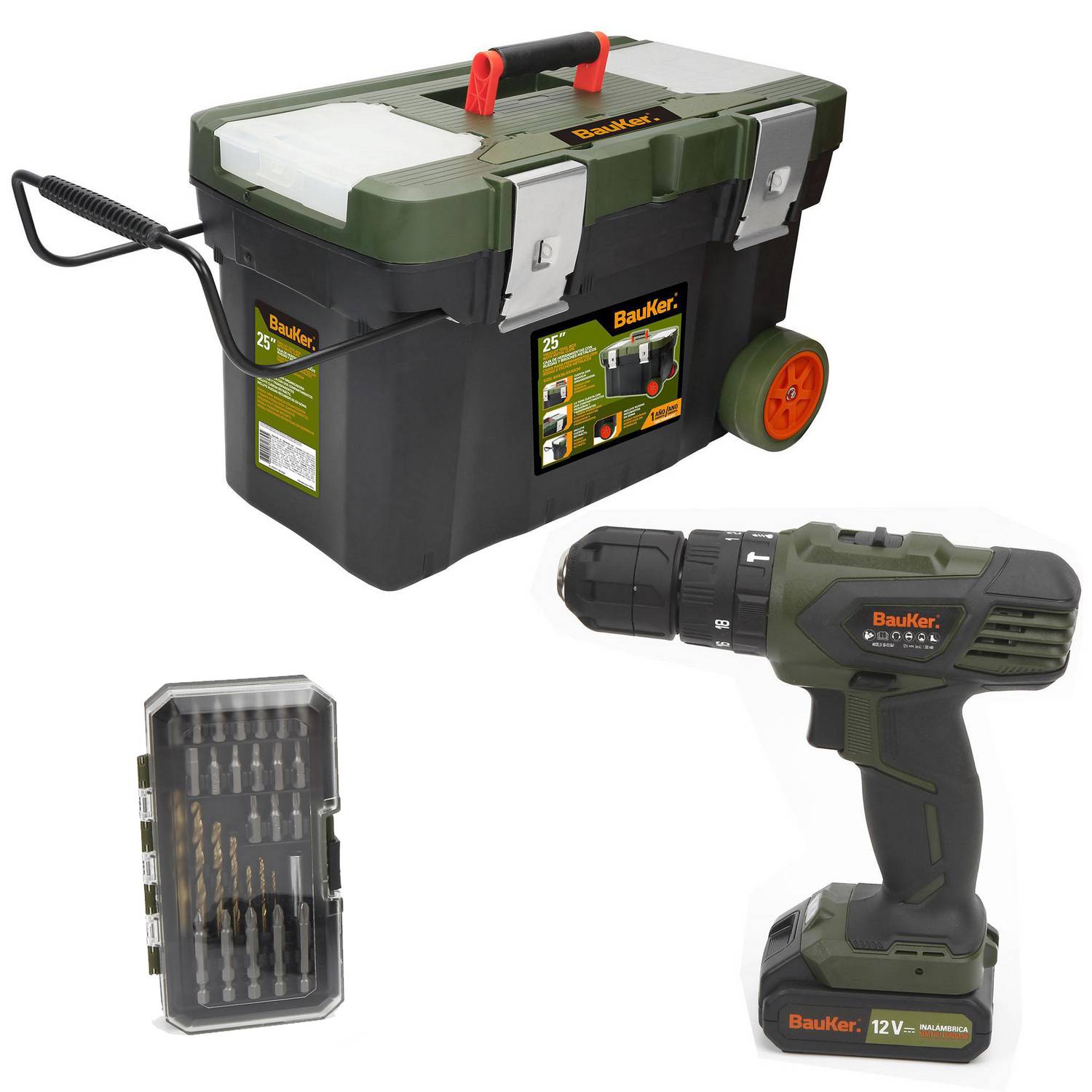 Taladro Percutor Inalámbrico 10 mm 12V + Carro Herramientas 25"