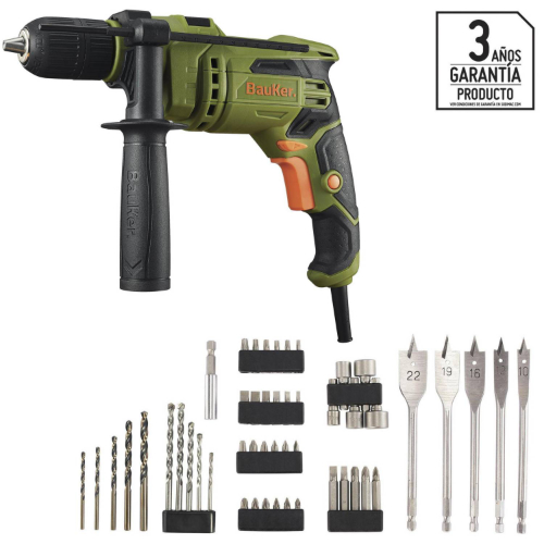 Kit Taladro Percutor Bauker 13 MM 650W + 50 accesorios, 3 Años De Garantía
