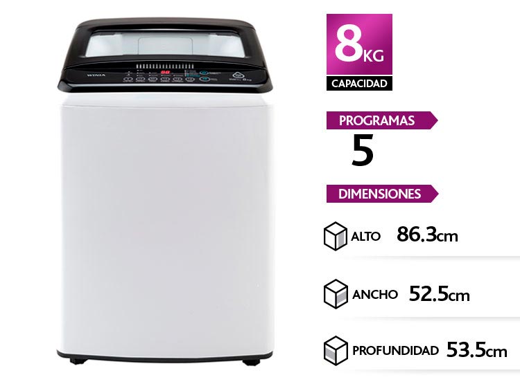 Lavadora Carga Superior Winia 8kg, Air Bubble, 2 Años Garantía