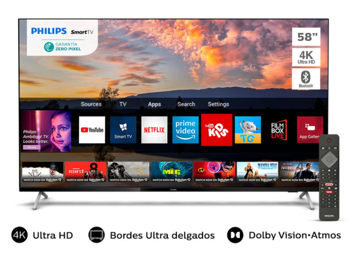 LED Philips Smart TV 58" UHD 4K, Bordes Ultra Delgados