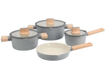 Bateria Cocina 7P Antiadherente Gris: Olla 24 cm, Olla 20 cm, Cacerola 16 cm, Sartén 22 cm