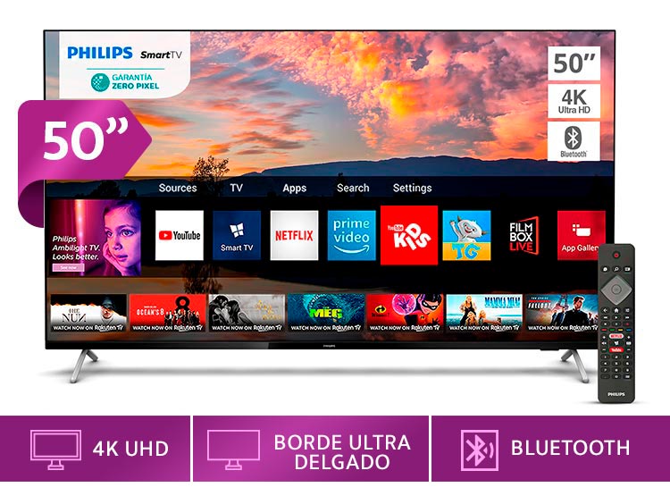 Led Philips Smart Tv Uhd 4K Borde Ultra Delgado 50"