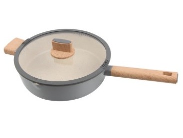 Cacerola Gris Con Tapa 28 Cm, Interior Marmoleado Antiadherente