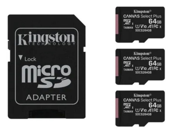 Pack 3 Memorias microSD Kingston Canvas Select Plus, 64GB, Incluye Adaptador