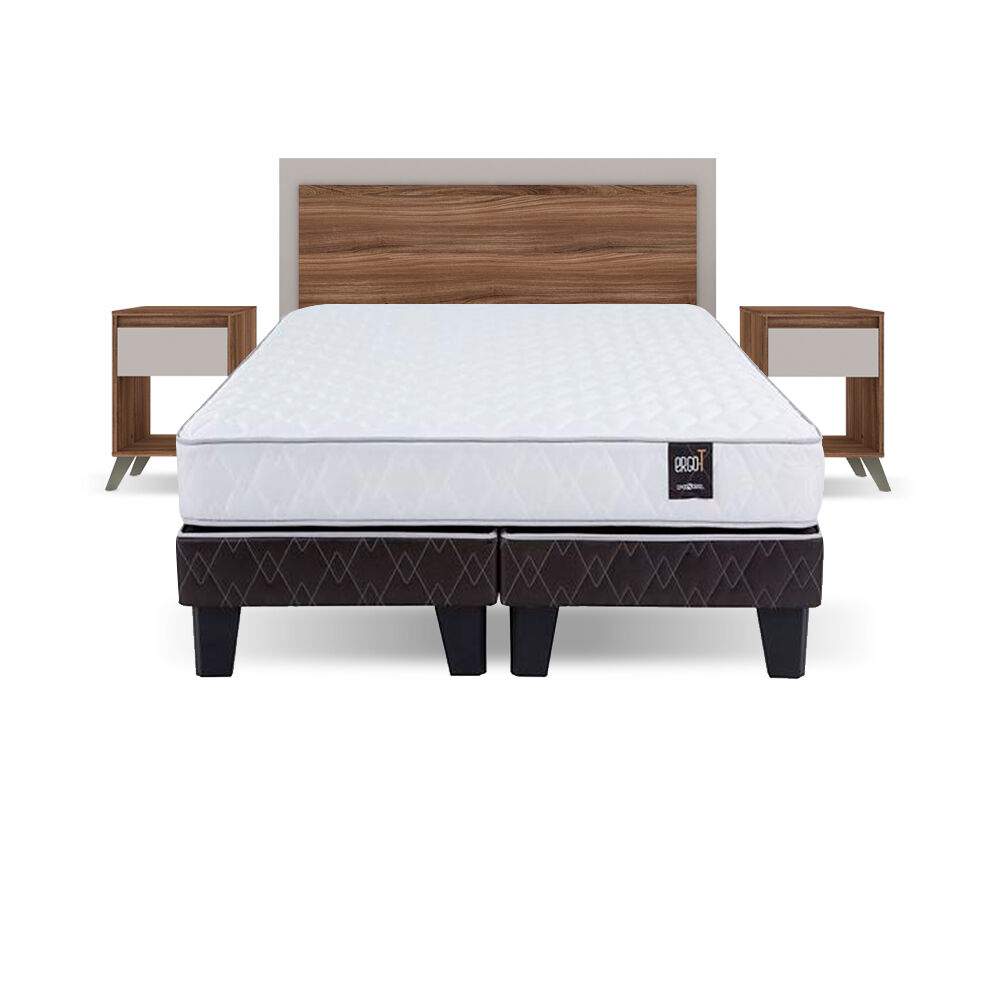 Cama Europea Rosen Ergo T, 2 Plazas Base Dividida + Set de Maderas Milan