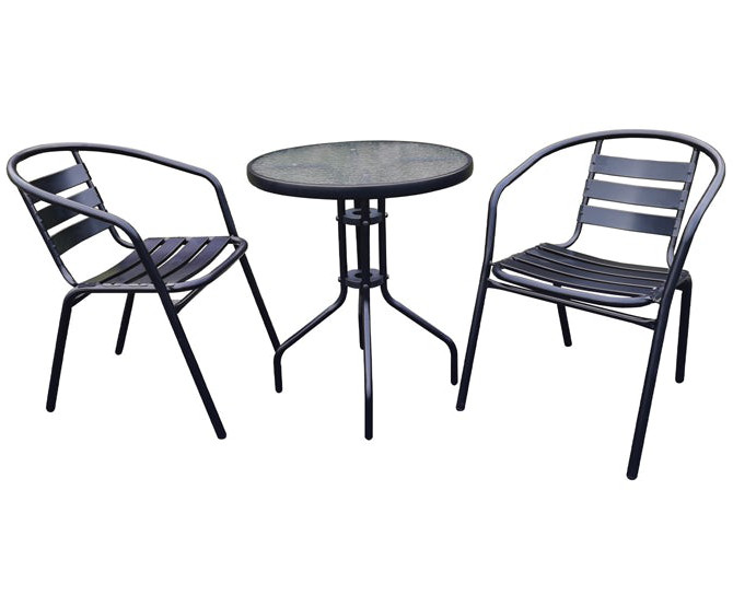 Set De Terraza De Acero Y Mesa De Vidrio Negro