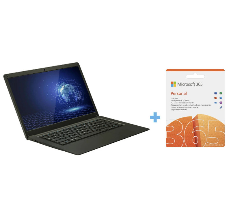 Notebook Hyundai Intel Celeron N4020 4GB RAM 128GB SSD 14.1" Grey + Microsoft Office 365 Suscripción 12 Meses
