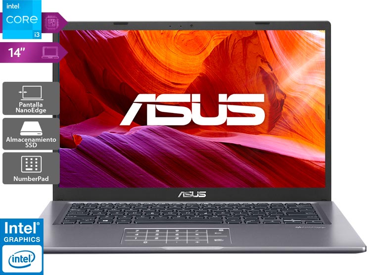 Notebook Asus Intel® Core™ I3, 4Gb Ram; 256Gb Ssd; Intel Uhd Graphics; 14'' Full HD