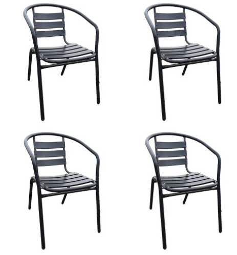 Pack 4 Sillas De Terraza De Acero Y Aluminio Negro