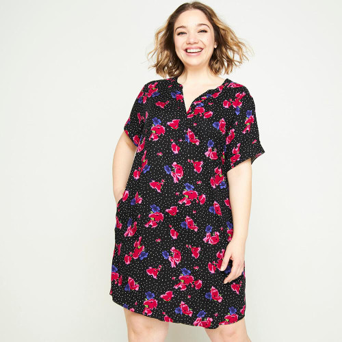 Vestido Corto Manga Corta Cuello Mao Mujer