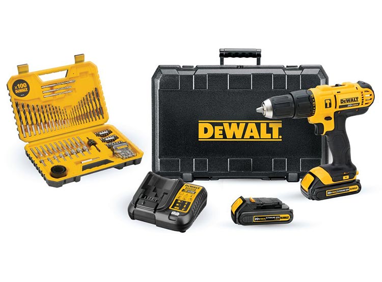 Taladro Percutor Dewalt 20v + 2 Baterías + 100 Accesorios