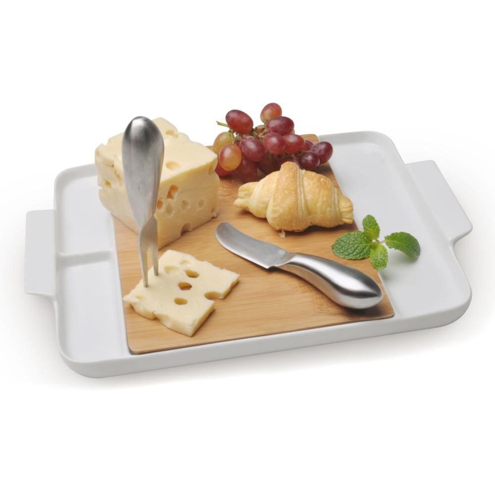 Tabla De Quesos Azhome 4 Piezas (Plato + Tabla + Cuchillo + Tenedor)