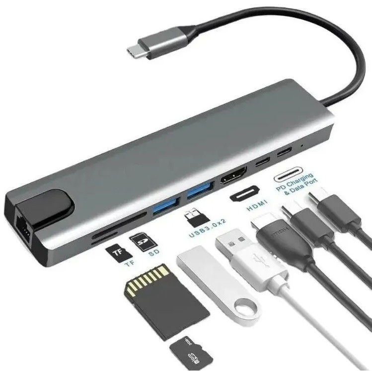 Hub Adaptador Usb Tipo C 8 En 1 - Macbook, Windows Ethernet