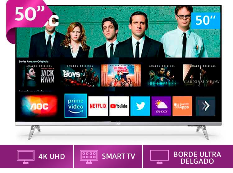Led 50" AOC Borderless Smart Tv 4k Uhd