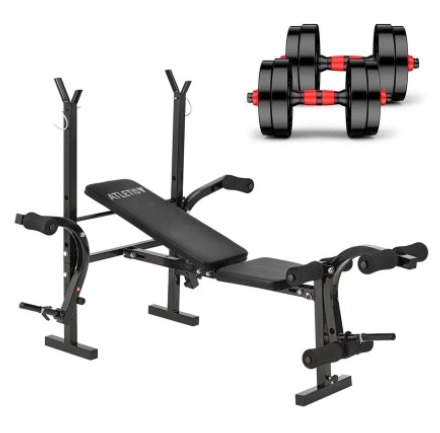 Pack Banca Multifuncional Plegable + Set Mancuerna Armable 20kg