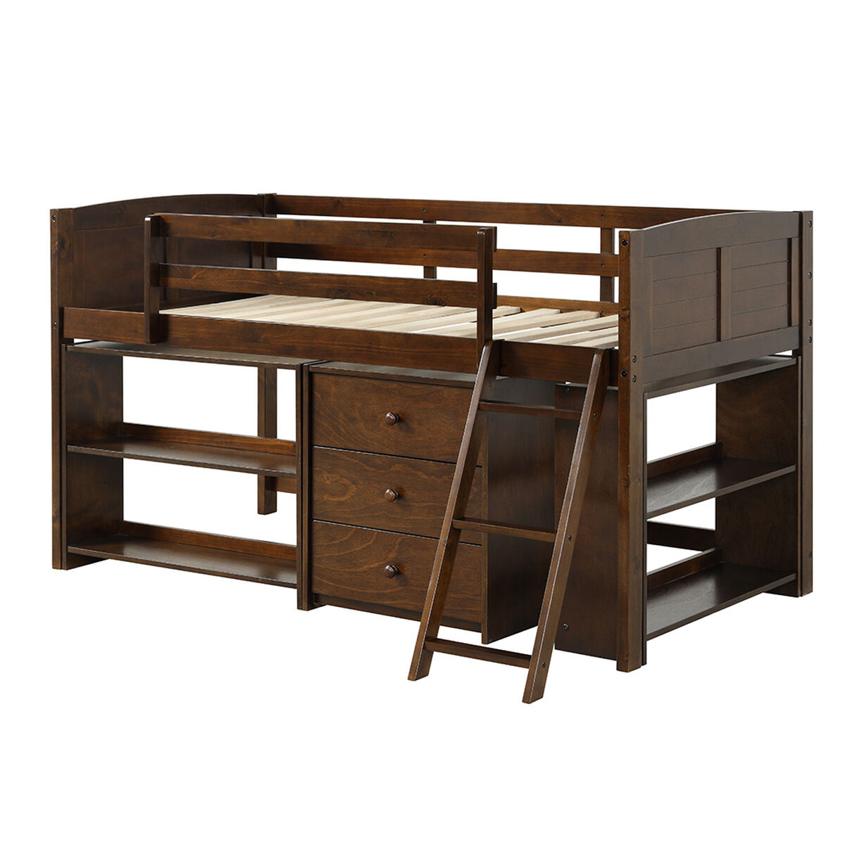 Cama Alta Casanova 1 Plaza Espresso Filadelphia + Cajonera + 2 Repiseros Café
