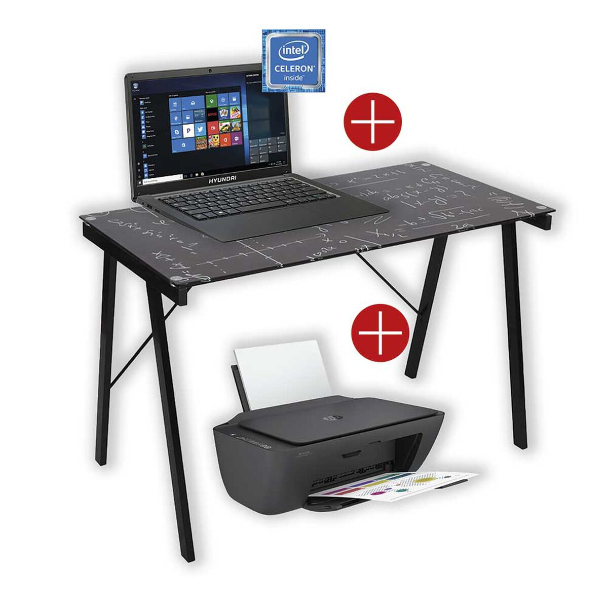 Combo Notebook Hyundai HyBook Celeron 4GB 128GB SSD 14" + Escritorio Zibel Lime + Multifuncional HP IA 2774 Deskjet Wifi