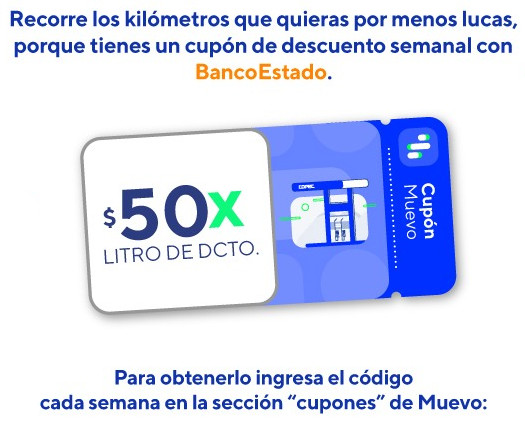 $50 De Descuento x Litro De Combustible Con App Muevo Copec Y Banco Estado