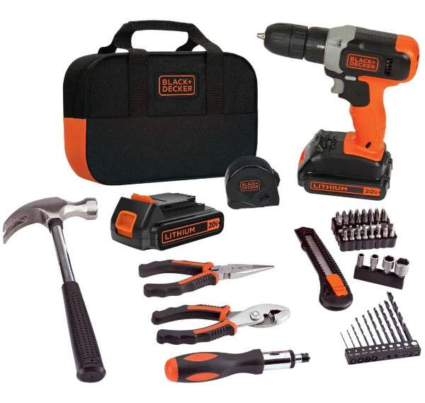 Kit Taladro Atornillador Black+Decker 20v Máx + 54 Piezas