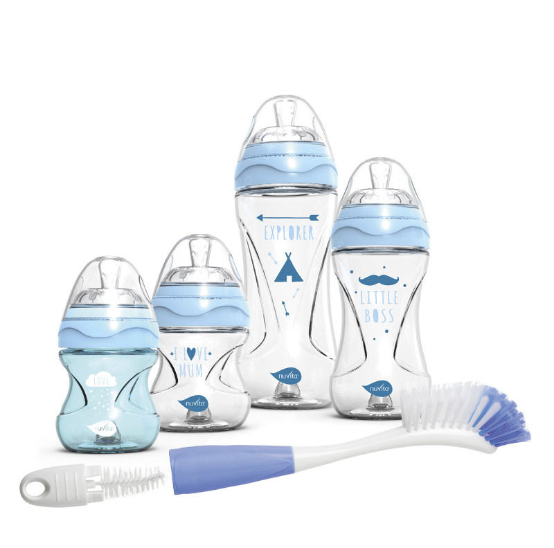 Set Mamaderas Nuvita Recien Nacido, Disponible En Azul Y Rosado