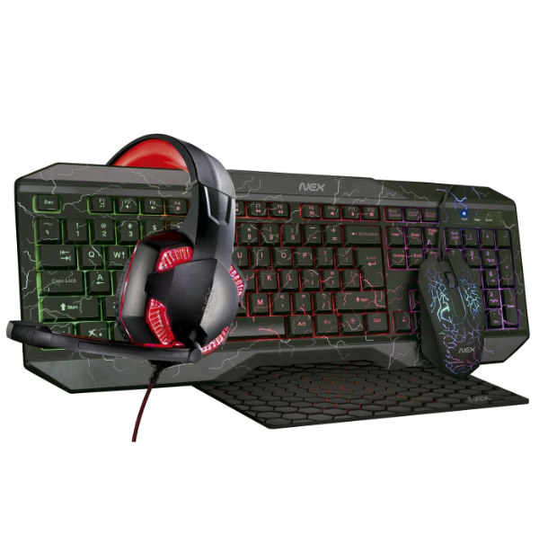 Combo Gamer Nex 4 En 1 Mouse + Teclado + Mousepad + Audífonos