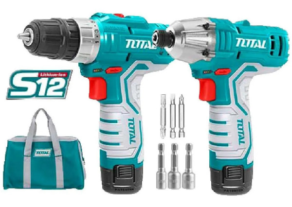 Combo Total Atornillador + Taladro 12v + Bolso + 2 Baterías + Cargador