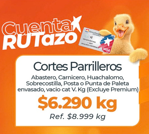 Cortes Parrilleros Kg. En Unimarc Pagando Con Cuenta Rut Banco Estado. Hasta 17 Septiembre