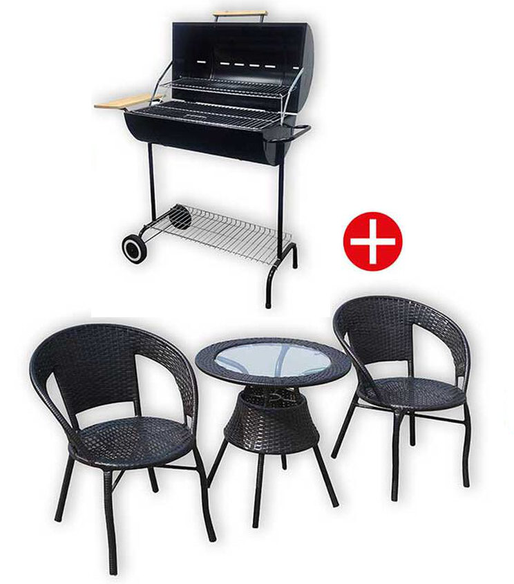 Combo Parrilla A Carbón Medio Tambor Casanova Mediana + Juego De Terraza Cairo